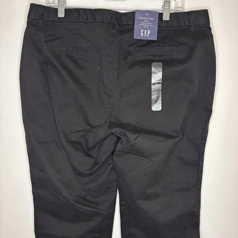 GAP NEW Slim City Crop Womens 14 Black Cotton Spandex Flat Front Casual